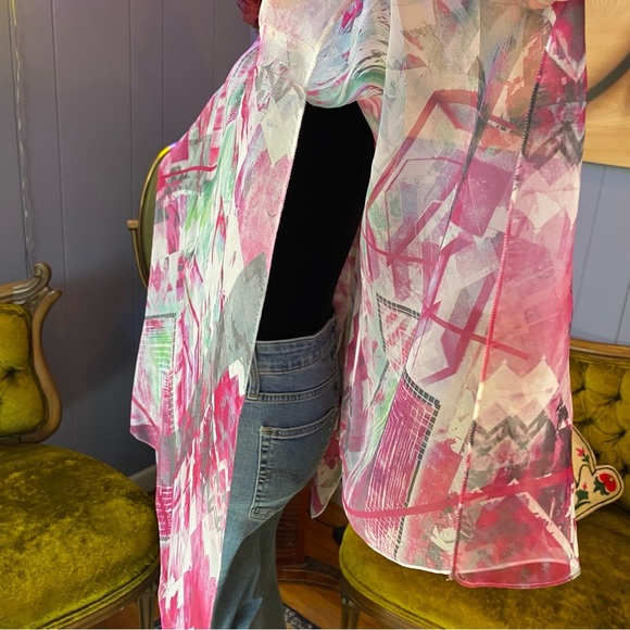 Vintage Y2K Sheer Abstract Print Poncho Top Size Large - Picture 5 of 5